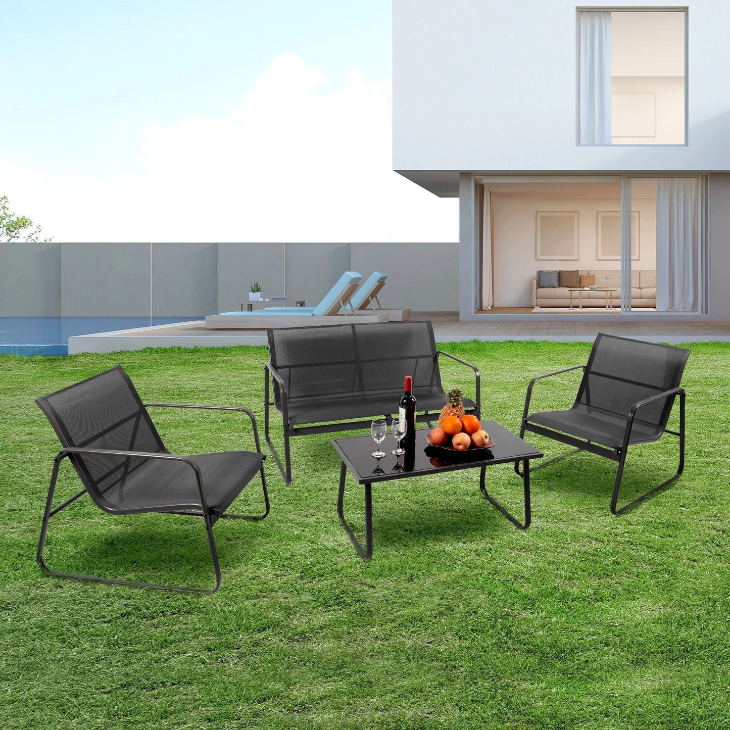 JHK Outdoor Patio Furniture 4 Piece Set With Table