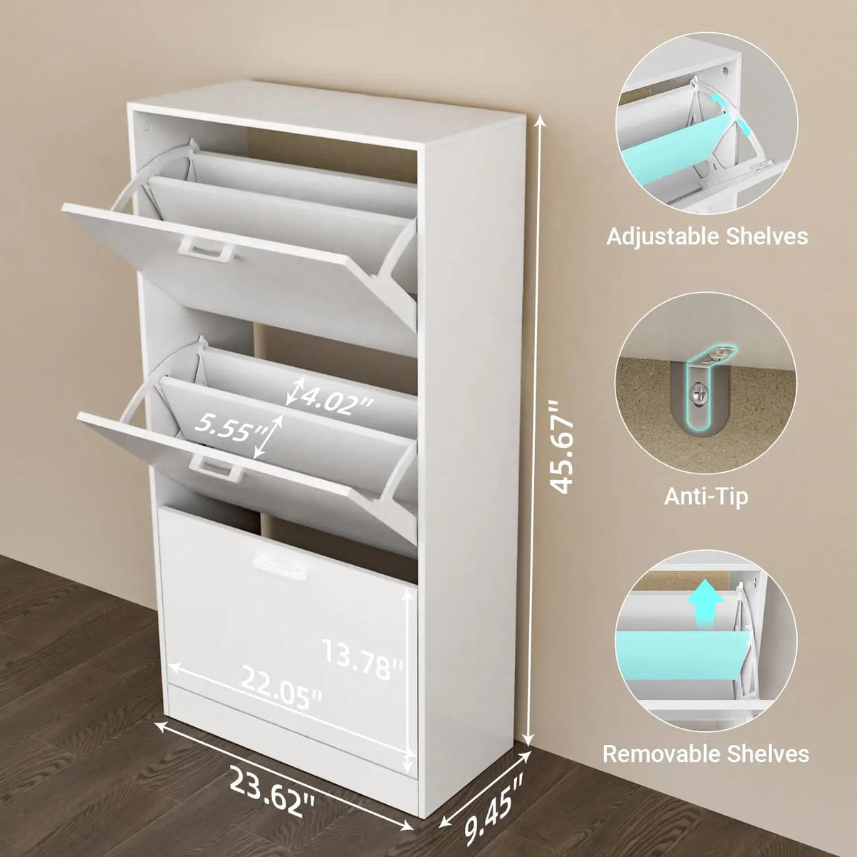 Slim Freestanding Shoe Cabinet With Flip Drawers For Narrow Spaces