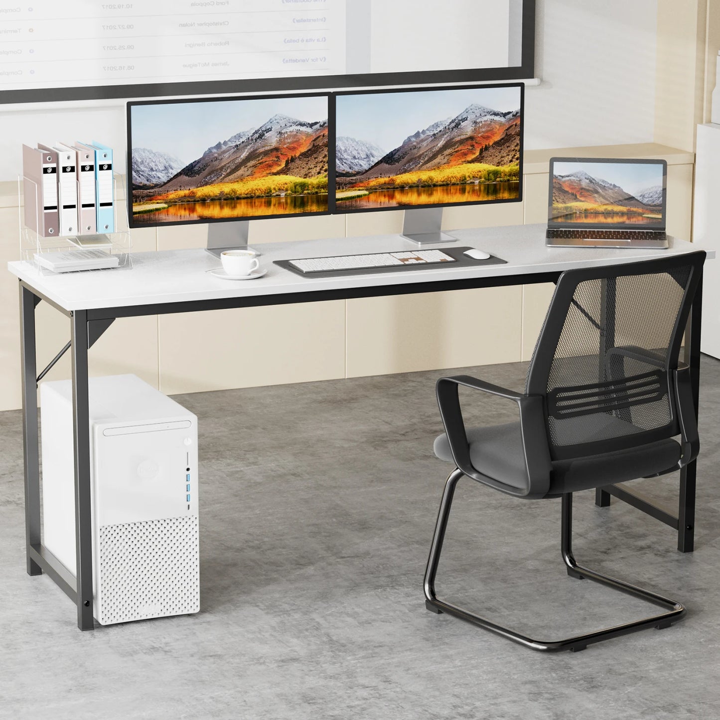JHK Computer Desk Wood Table With Metal Frame For Office