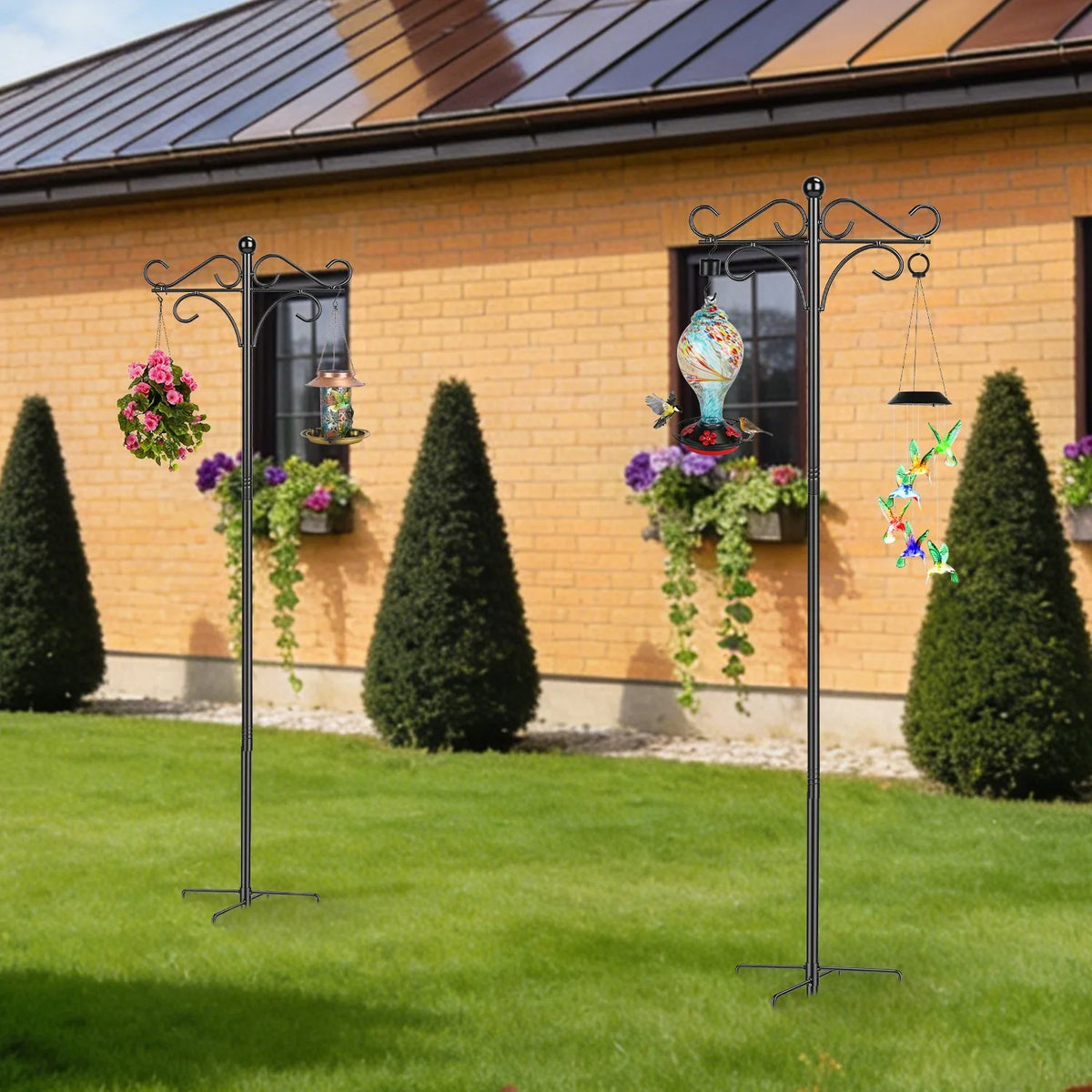 Adjustable Shepherd Hook With Five Prong Base For Garden Use