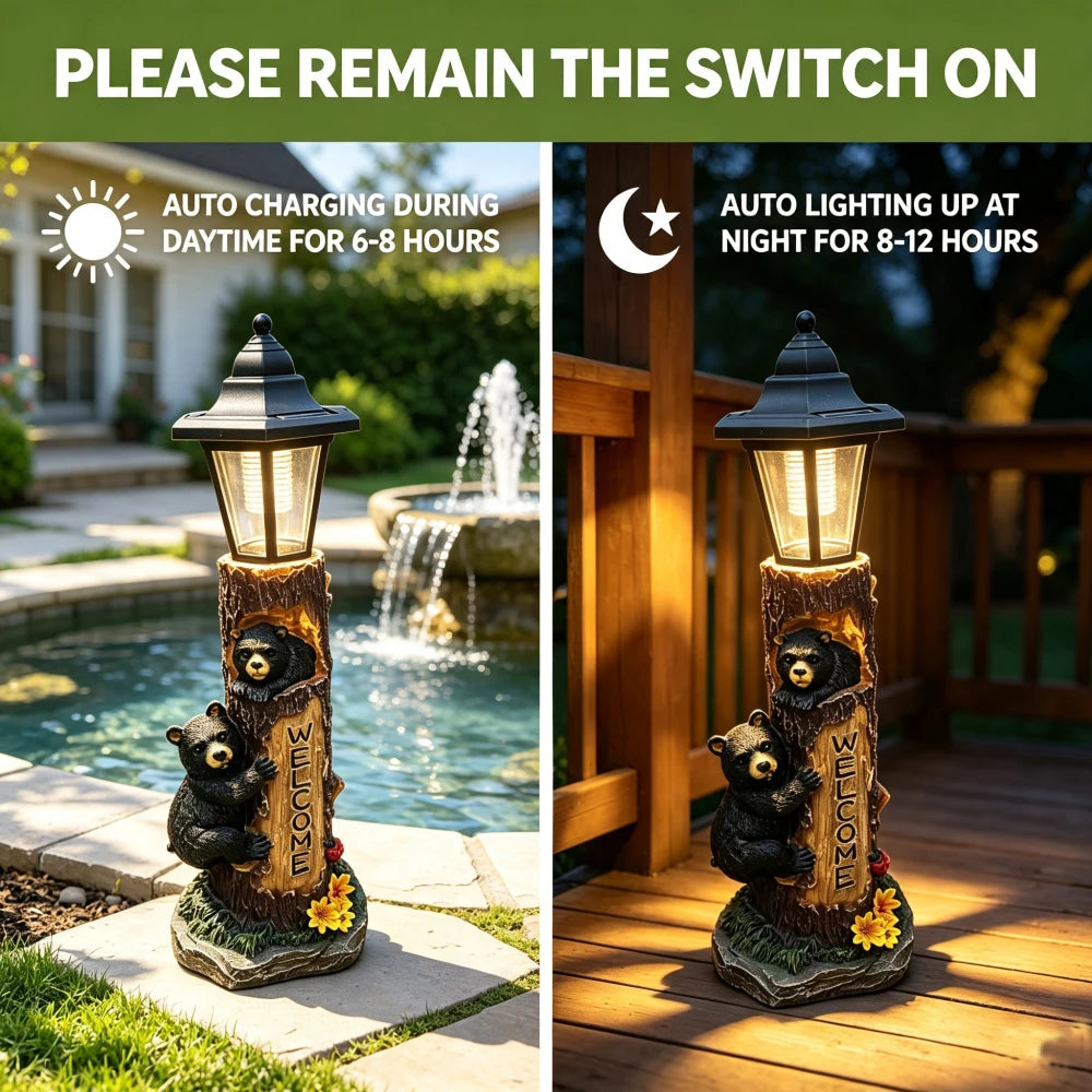 Outdoor Solar Powered Bear Statue Garden Decoration Lights