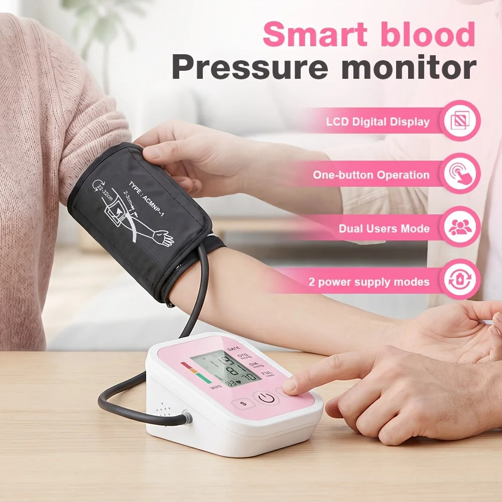 Automatic Digital Blood Pressure Monitor With Heart Rate Pulse and Large Lcd Display