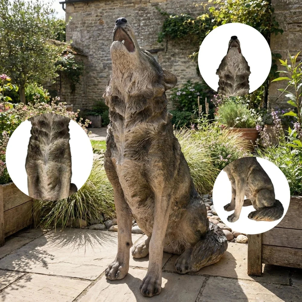Simulated Howling Wolf Resin Garden Statue Indoor Outdoor Courtyard Ornament