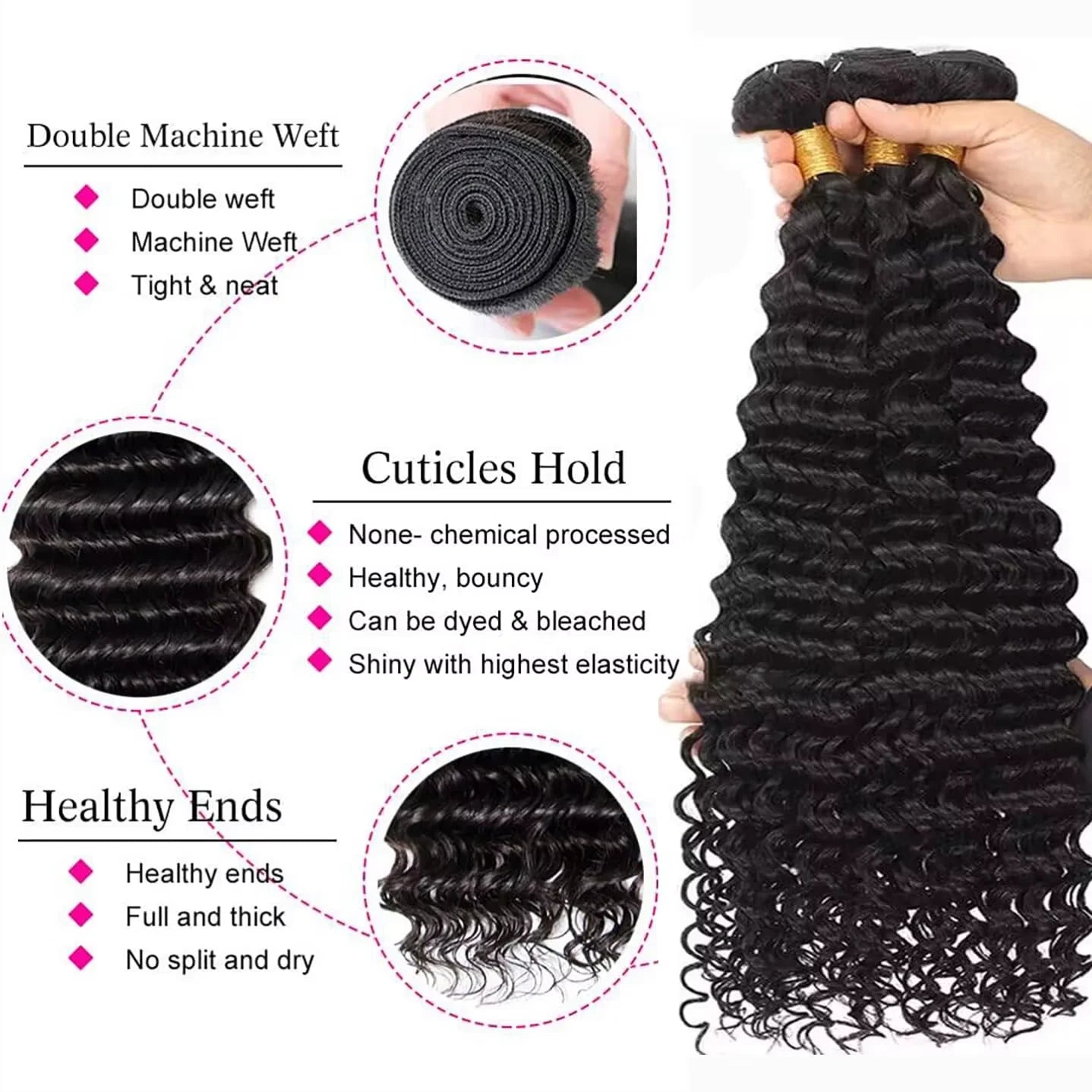 Missblue Burmese Deep Wave Hair Bundles With HD Lace Closure