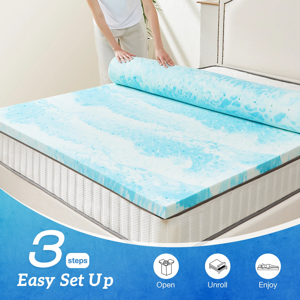 MCQ Memory Foam Gel Cooling Mattress Topper For Bedroom