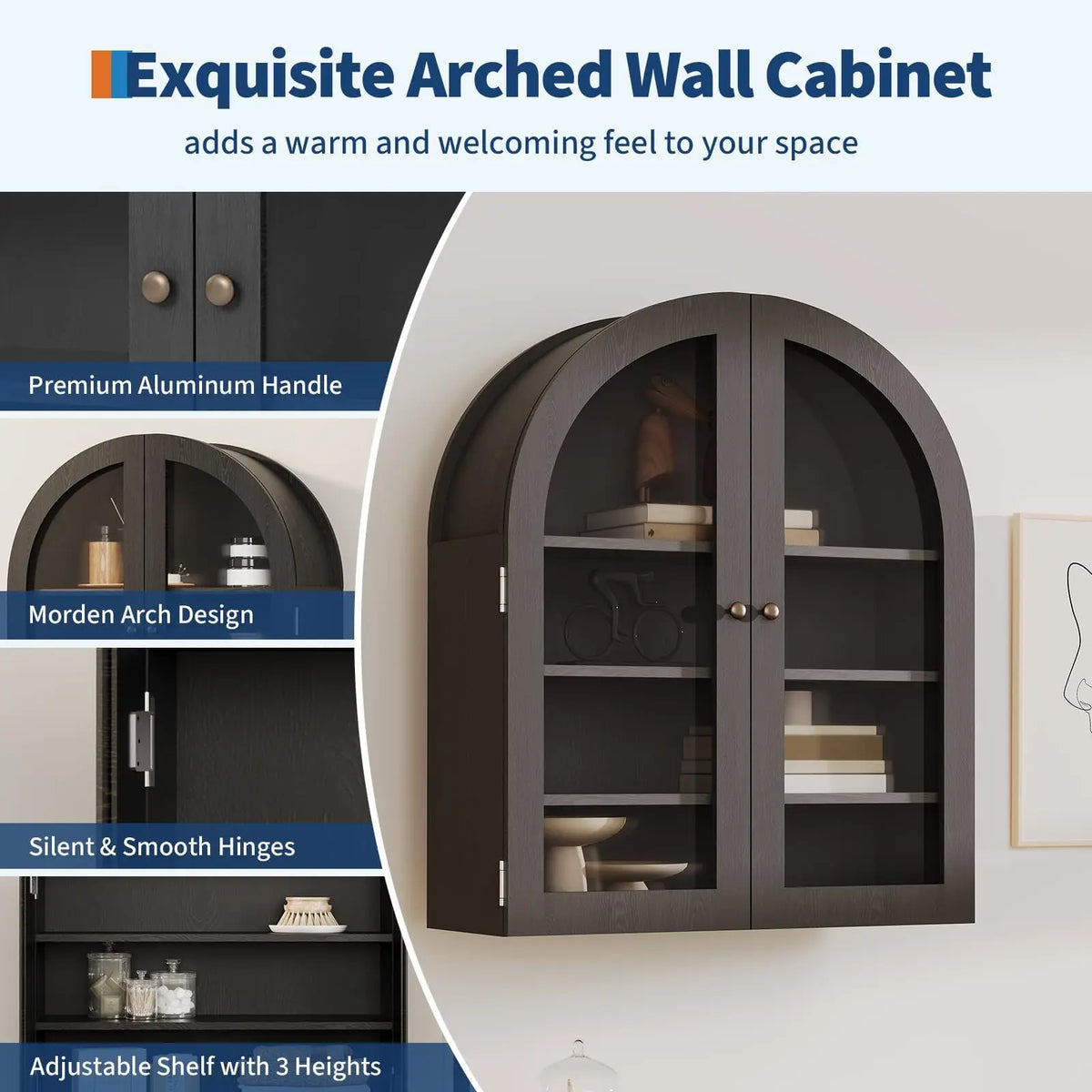 Arched Stainless Steel Wall Cabinet With Doors And Adjustable Shelf