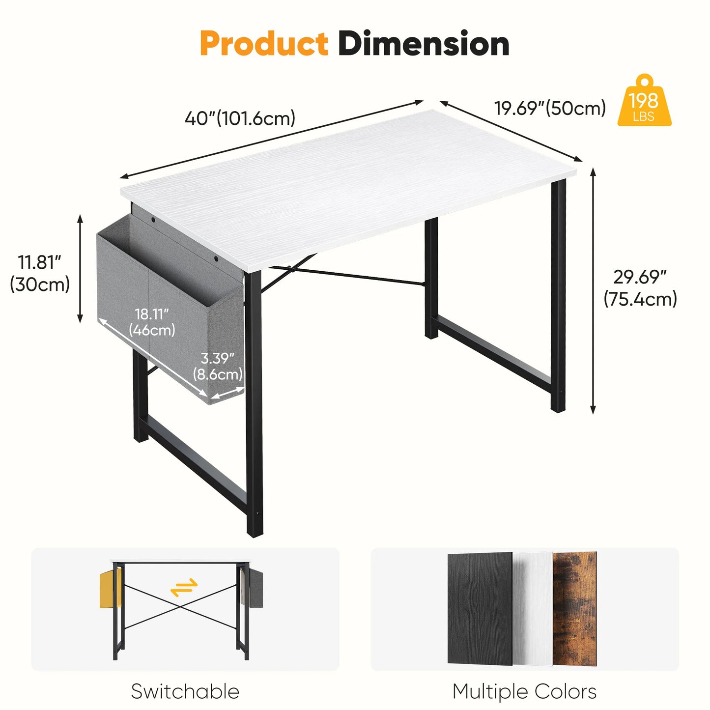JHK Computer Office Desk With Storage And Metal Frame