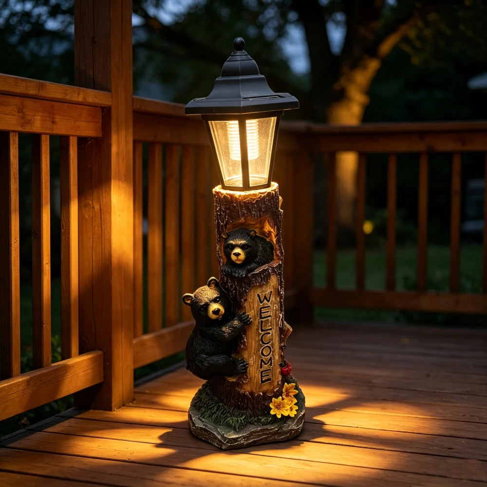 Outdoor Solar Powered Bear Statue Garden Decoration Lights