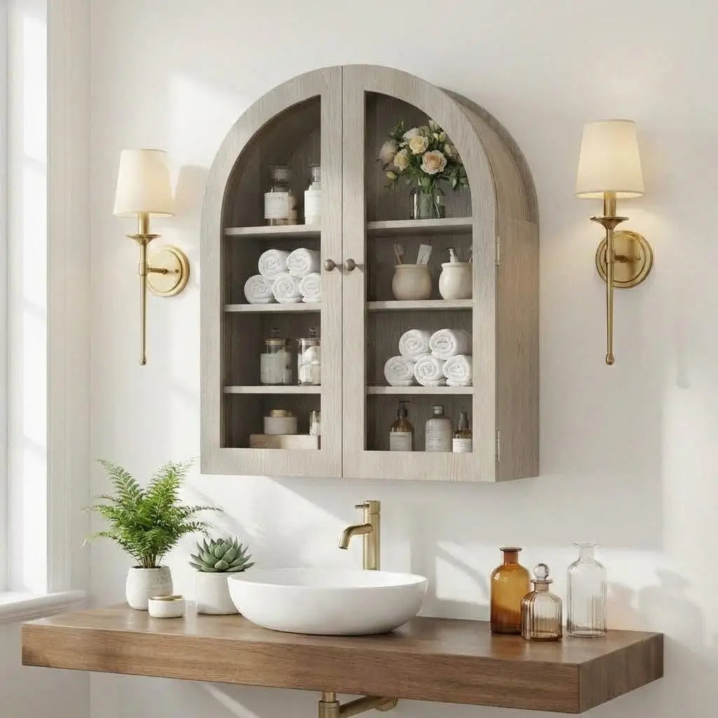 Arched Stainless Steel Wall Cabinet With Doors And Adjustable Shelf