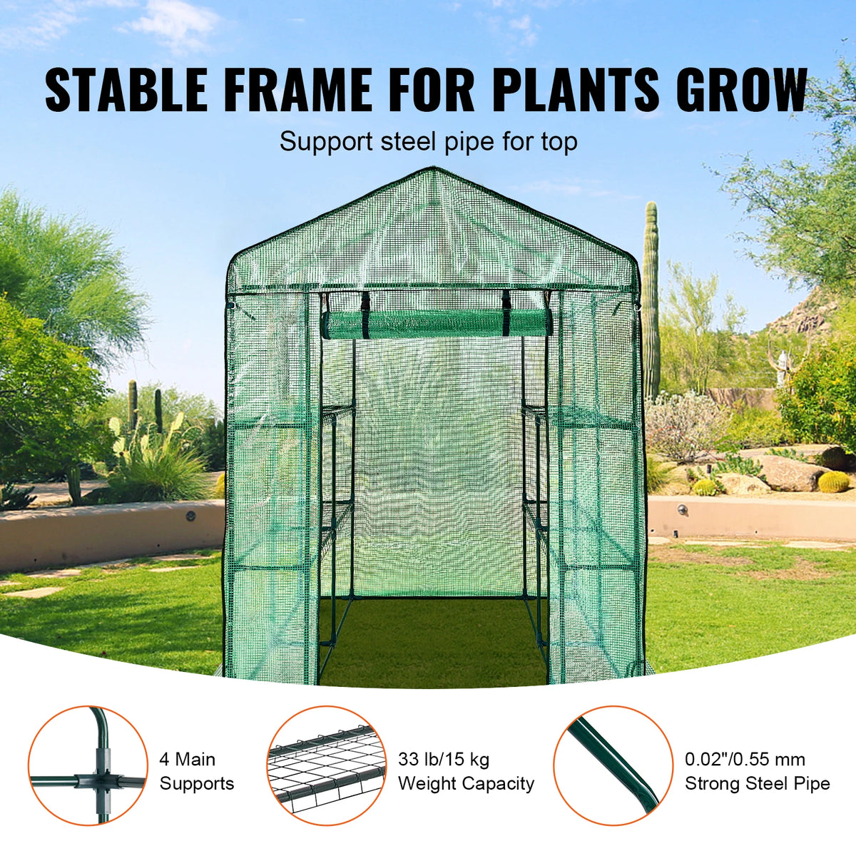 Walk In Greenhouse With Steel Frame And Polyethylene Cover