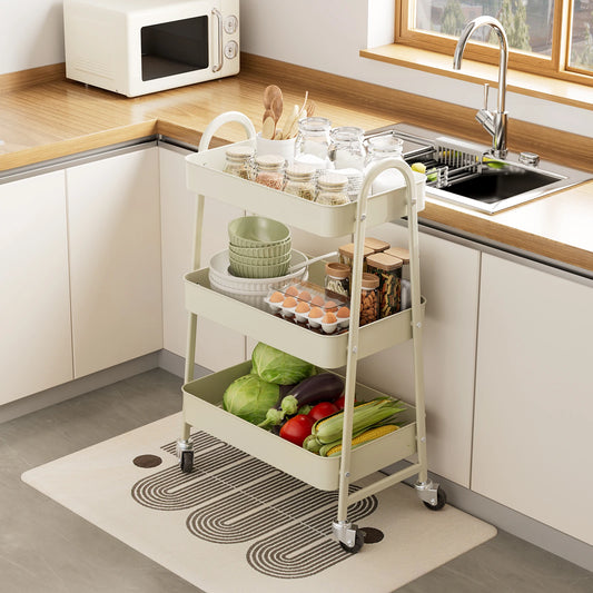JHK 3 Tier Metal Storage Cart With Lockable Wheels Mobile