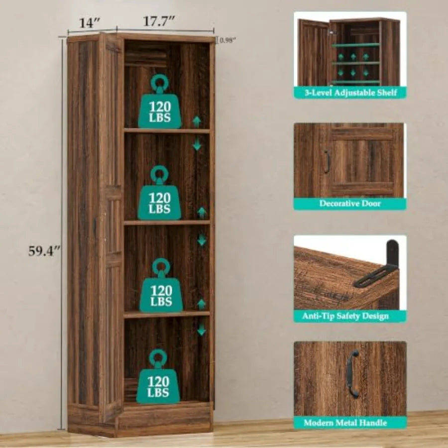 Double Door Pantry Cabinet with Shelves and Solid Wood Panels