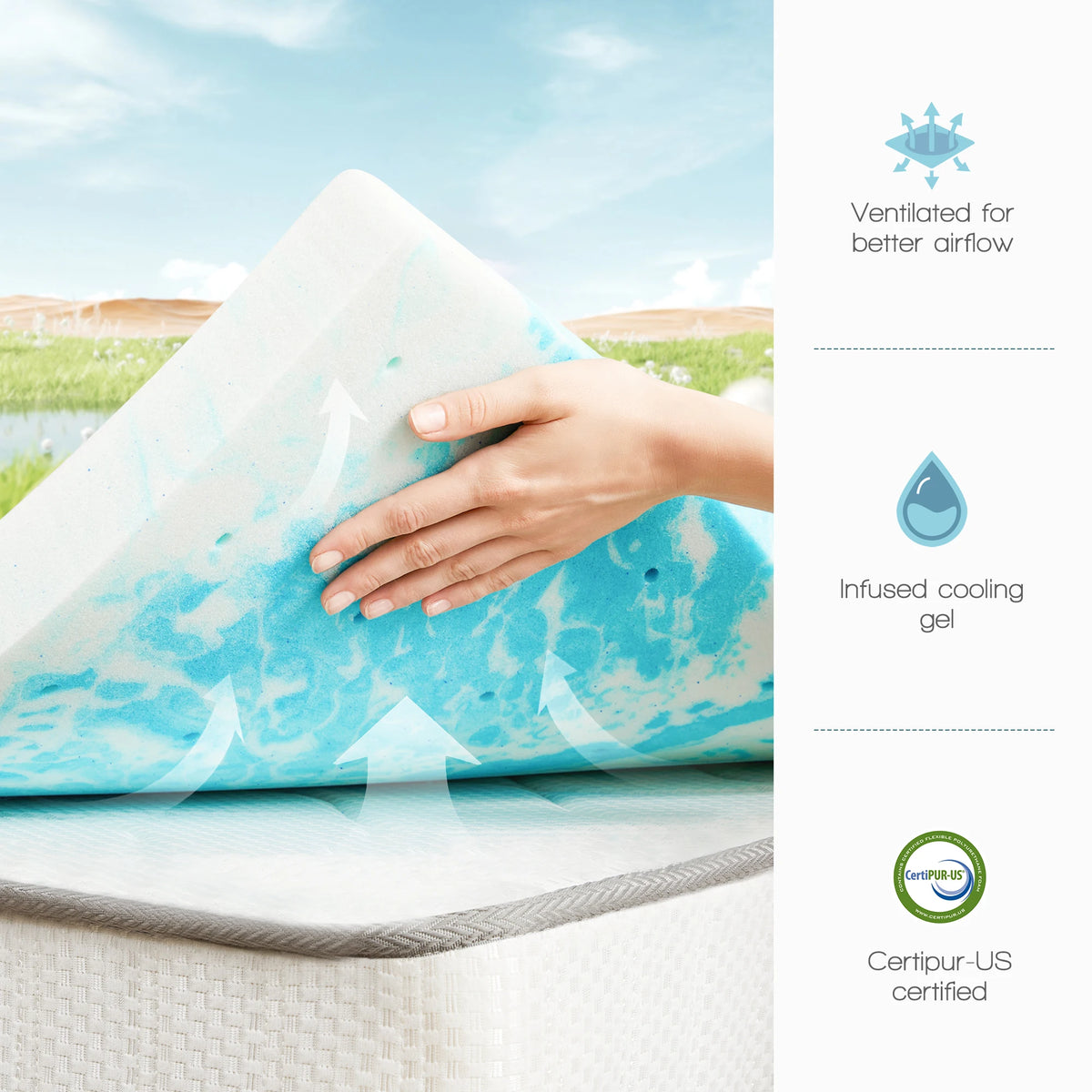 JHK Gel Memory Foam Mattress Topper For Enhanced Sleep Comfort
