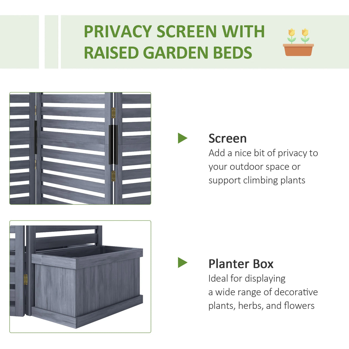 Outsunny Wooden Privacy Screen With Four Planter Boxes