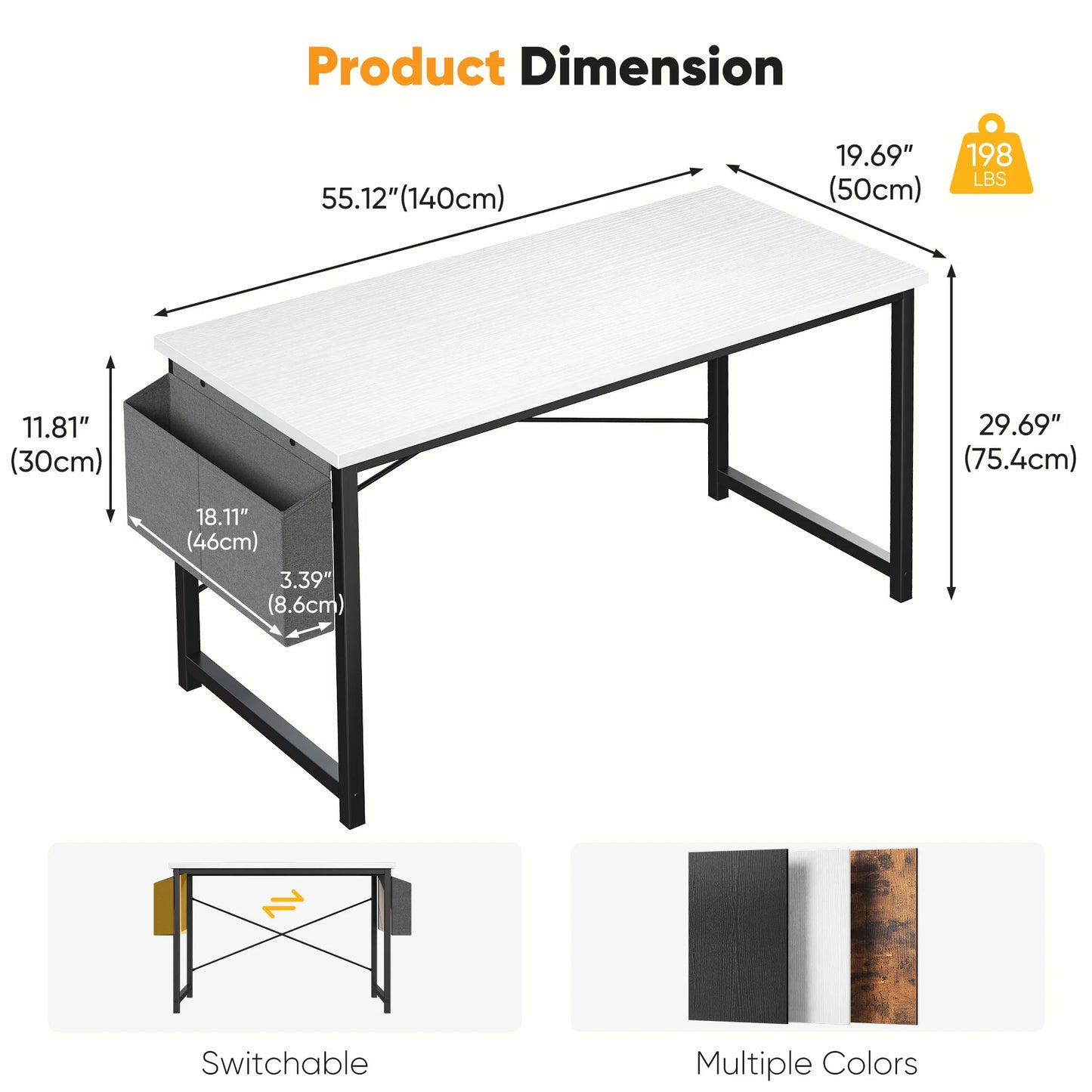 JHK Computer Office Desk With Storage And Metal Frame