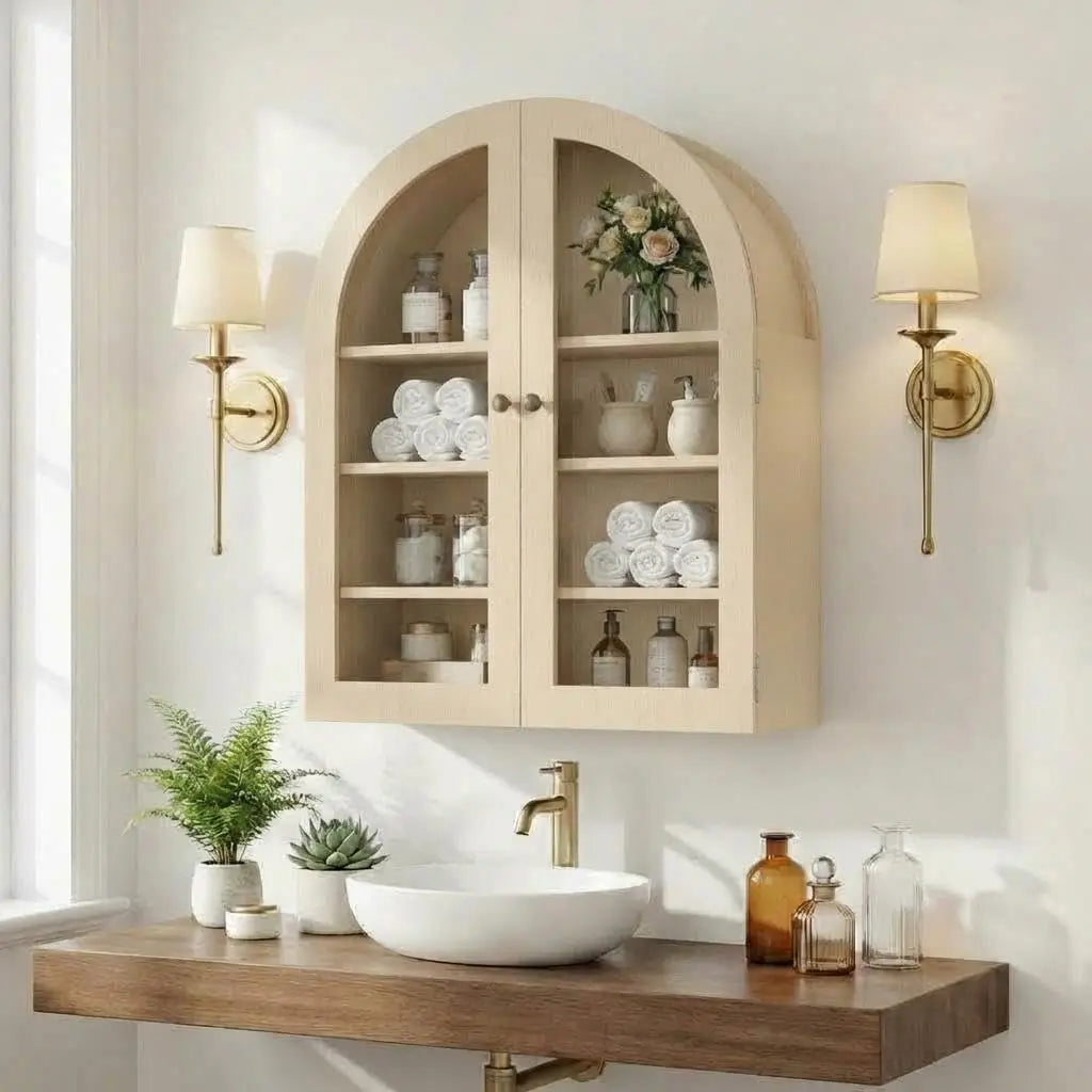Arched Stainless Steel Wall Cabinet With Doors And Adjustable Shelf