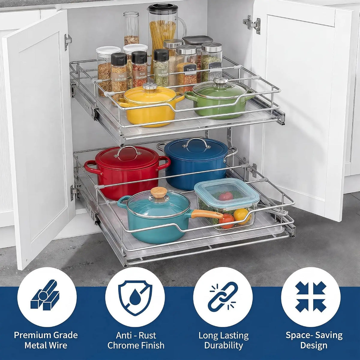 Stainless Steel Pull Out Under Sink Organizer Cabinet Storage Shelf