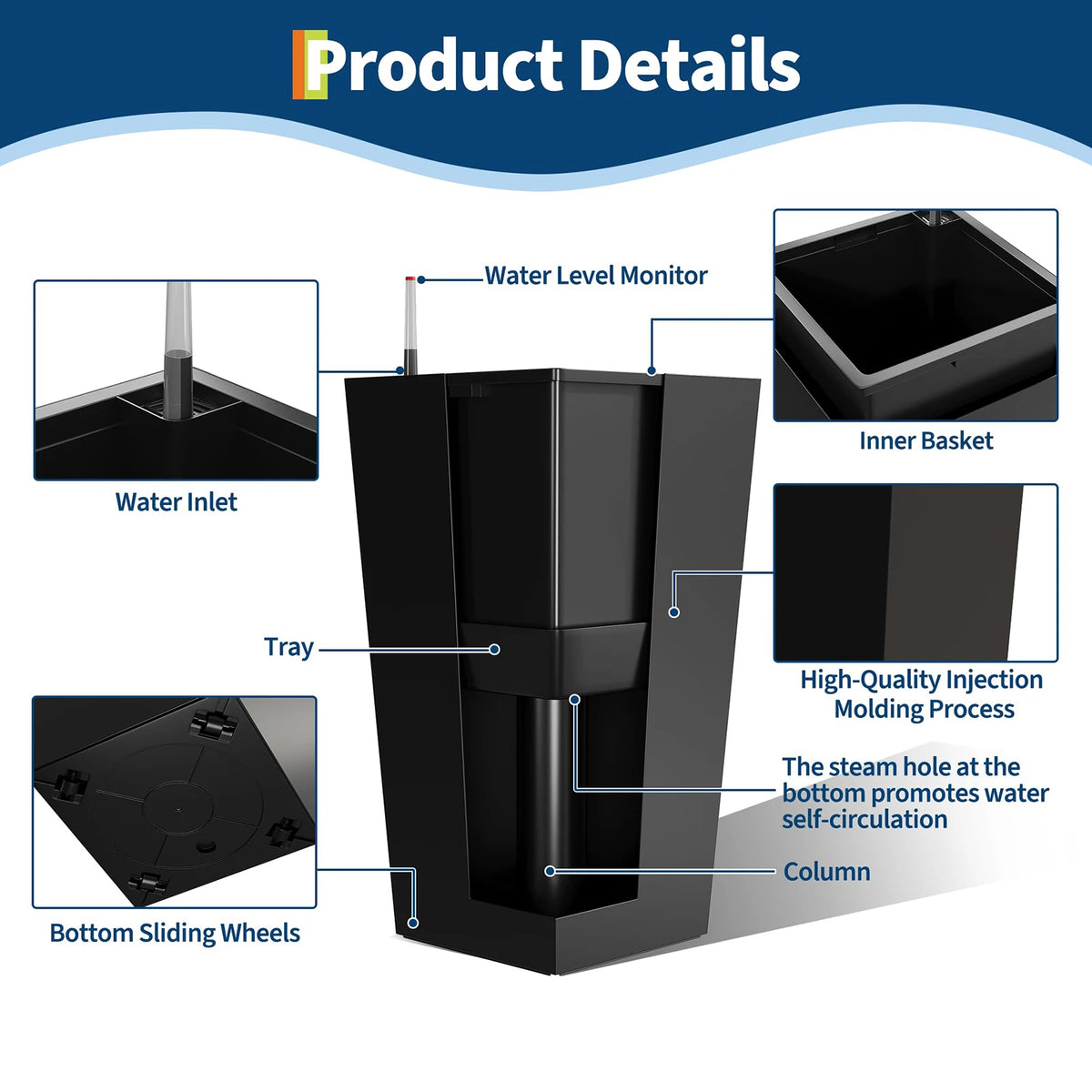HiMISS Self Watering Tall Planters With Drainage And Water Monitor