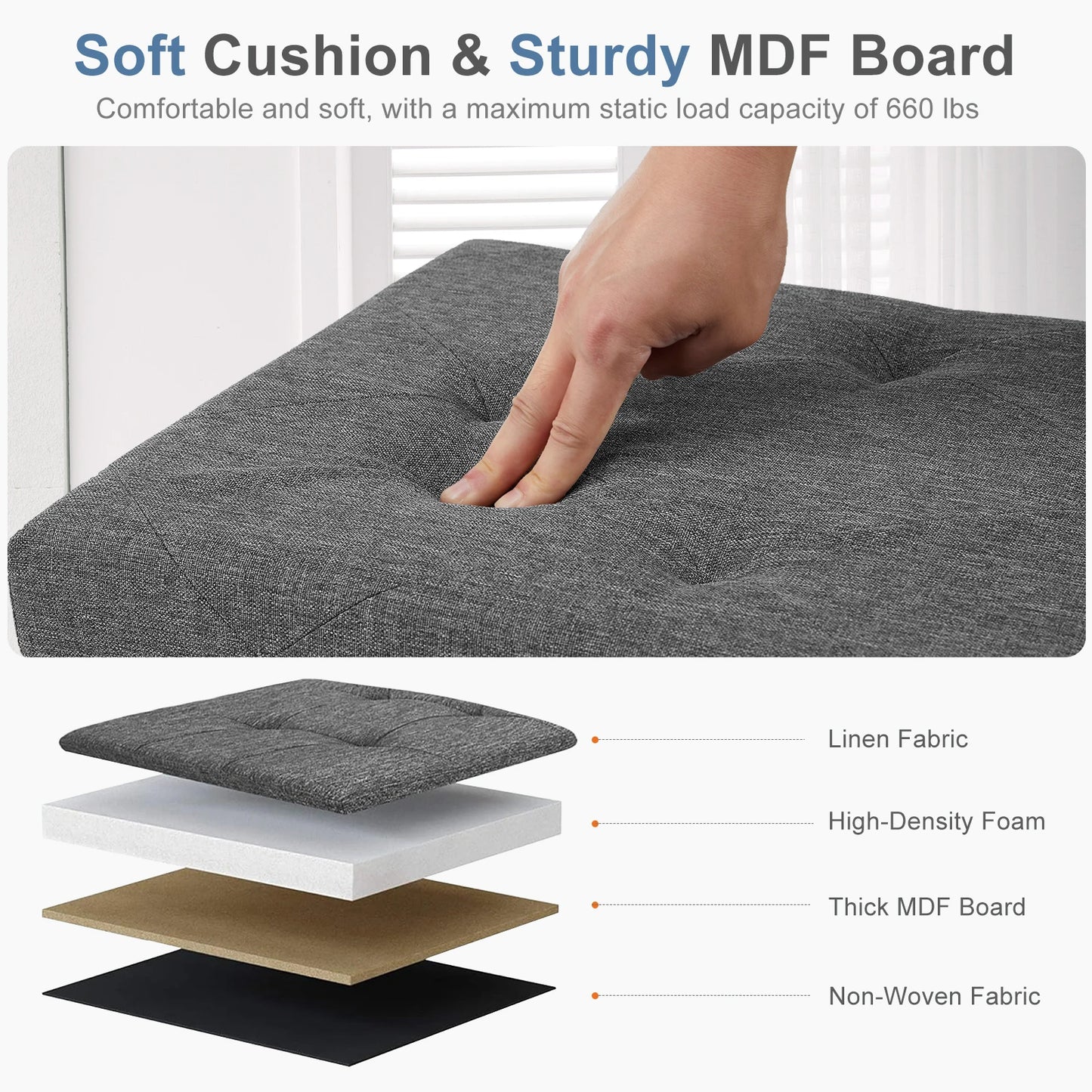 JHK Folding Storage Ottoman Bench With Hidden Storage