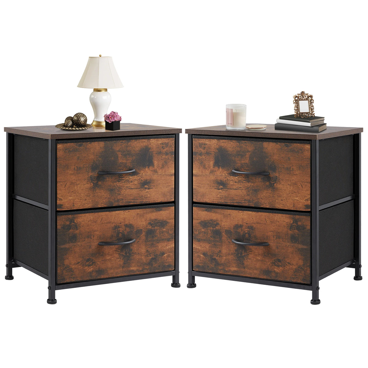 JHK Nightstand Bedside Table With Fabric Drawers