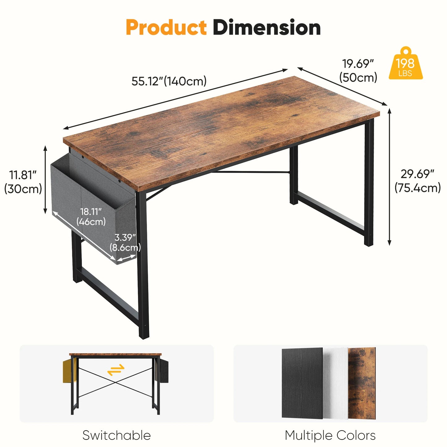 JHK Computer Office Desk With Storage And Metal Frame