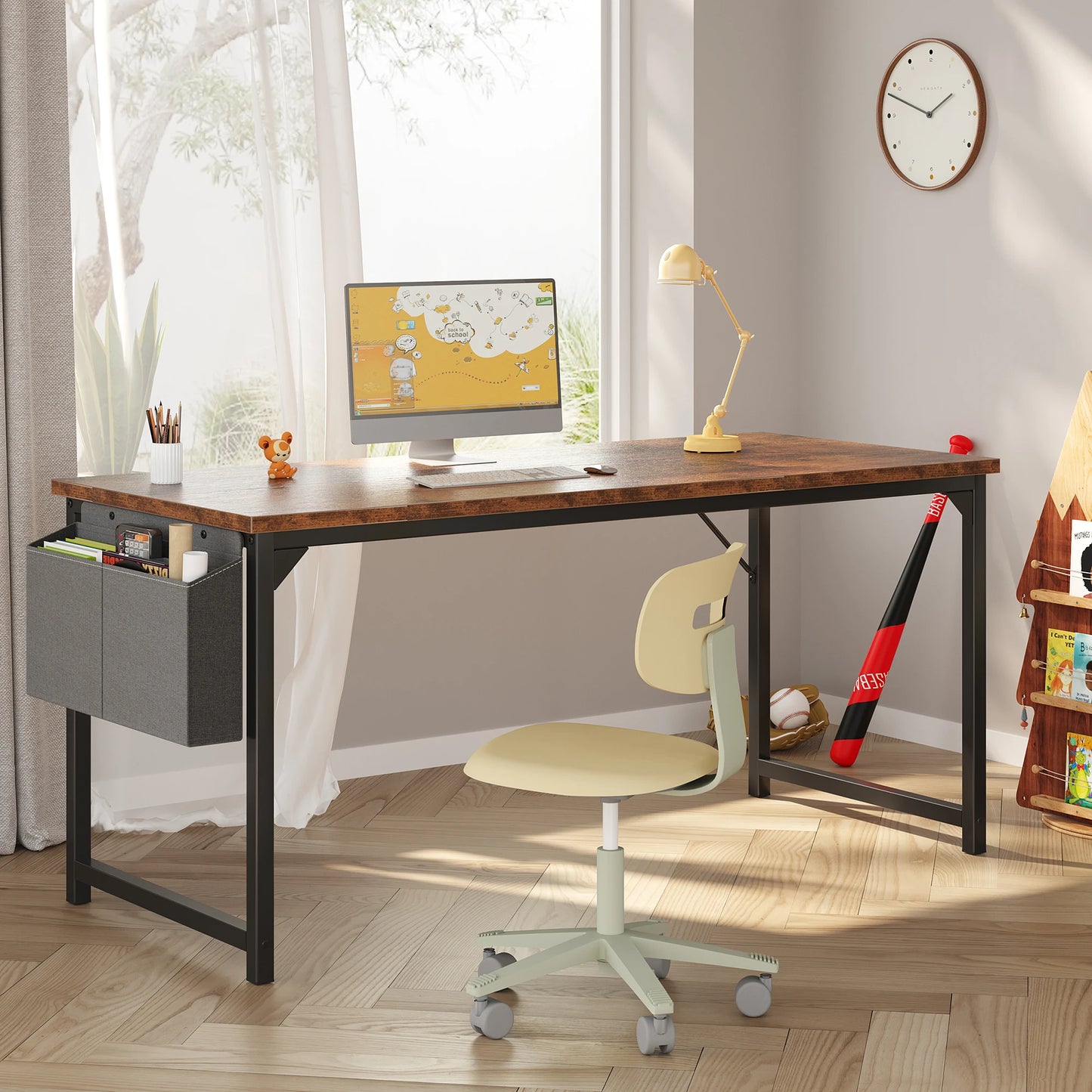 JHK Computer Office Desk With Storage And Metal Frame
