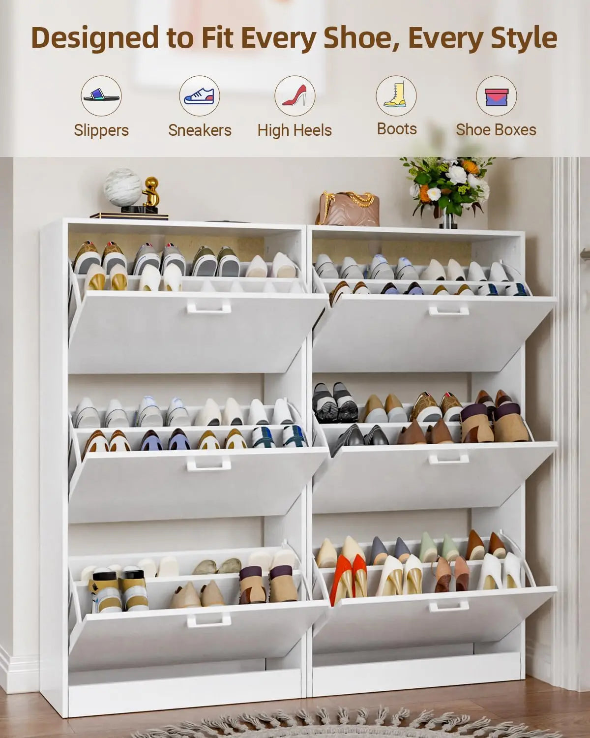 Slim Freestanding Shoe Cabinet With Flip Drawers For Narrow Spaces