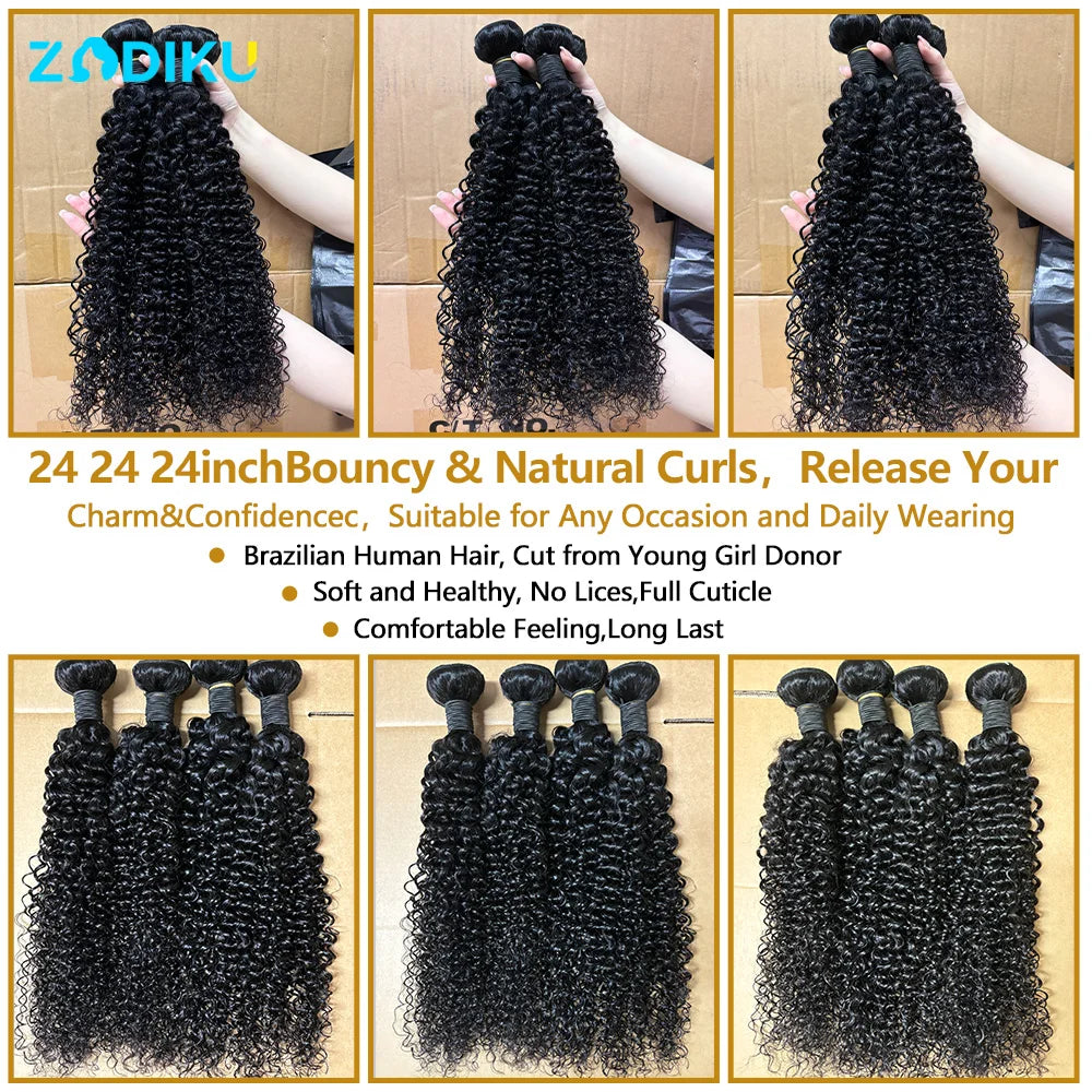 ZIDIKU Kinky Curly Human Hair Bundles With Closure