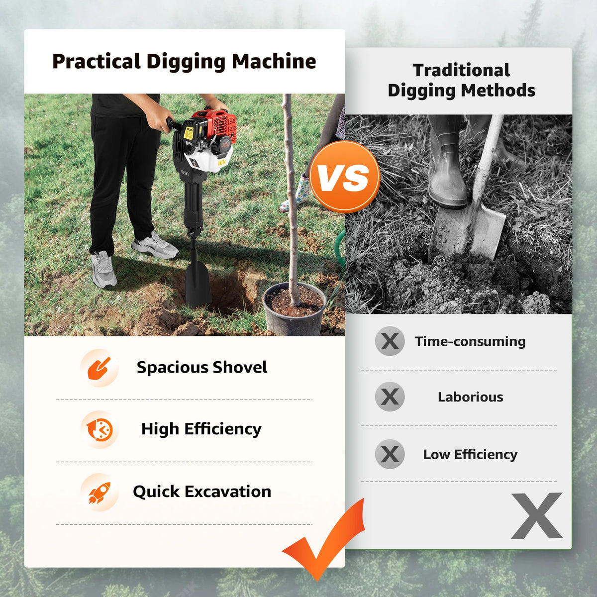 Portable 52cc Two Stroke Engine Tree Digger For Landscaping