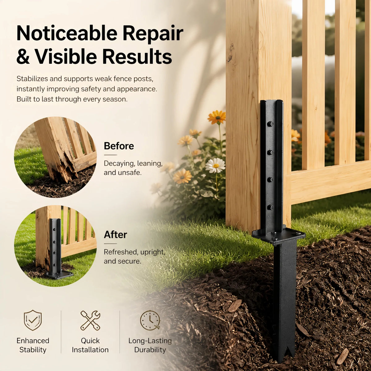 Heavy Duty Steel Fence Post Repair Kit With Anchor