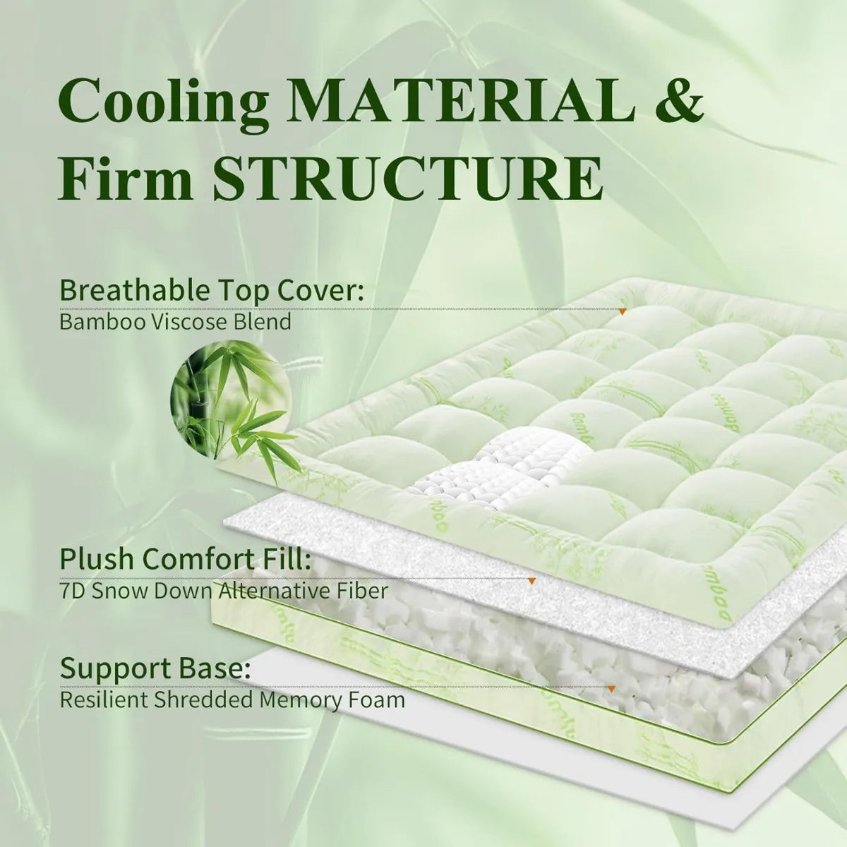 Cooling Memory Foam Mattress Topper With Ultra Soft Bamboo Pillow Top