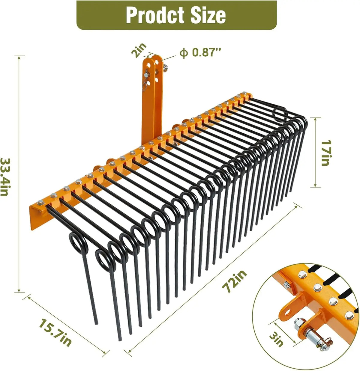30 Spring Steel Fence Rake 3 Point Tractor Hitch Fit