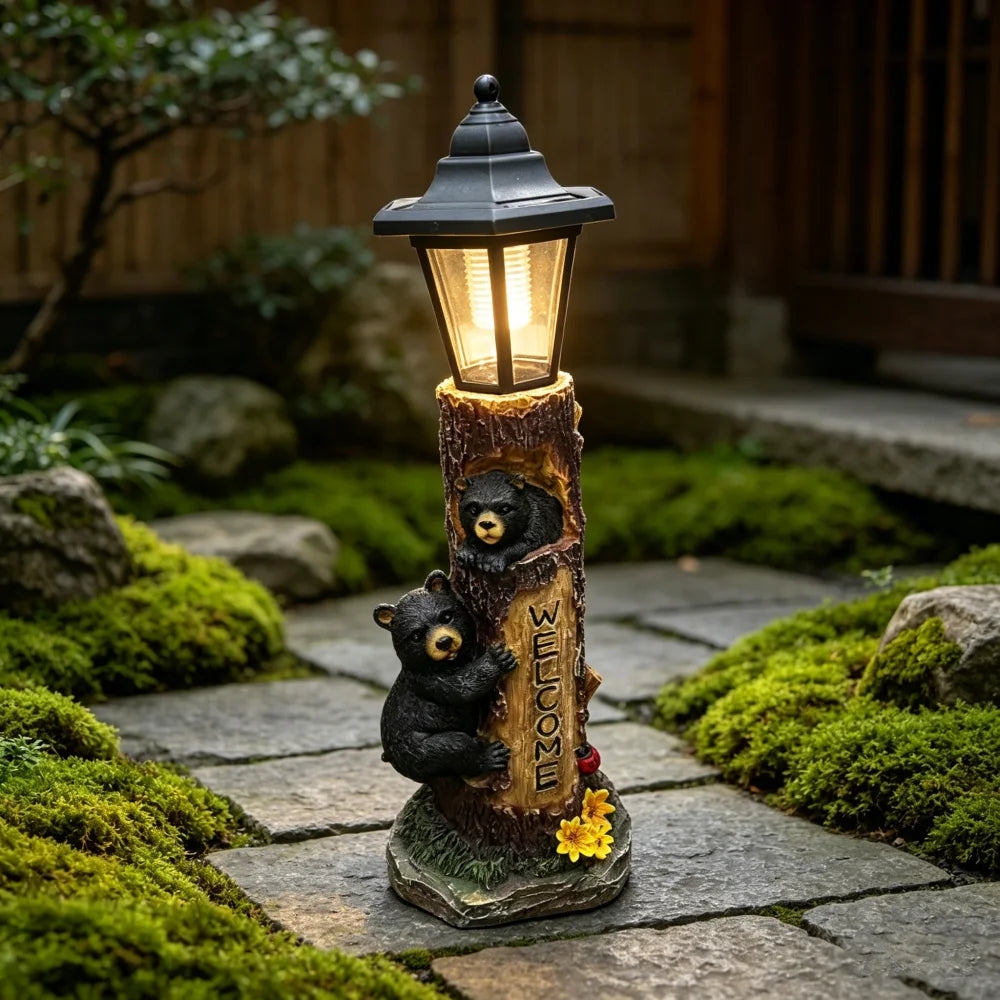 Outdoor Solar Powered Bear Statue Garden Decoration Lights