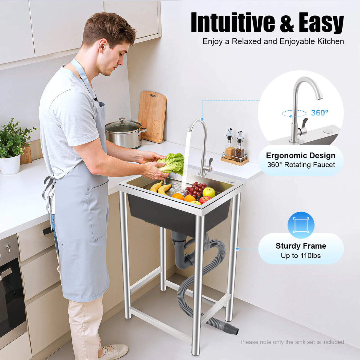 Commercial Stainless Steel Freestanding Utility Sink With Faucet For Kitchen