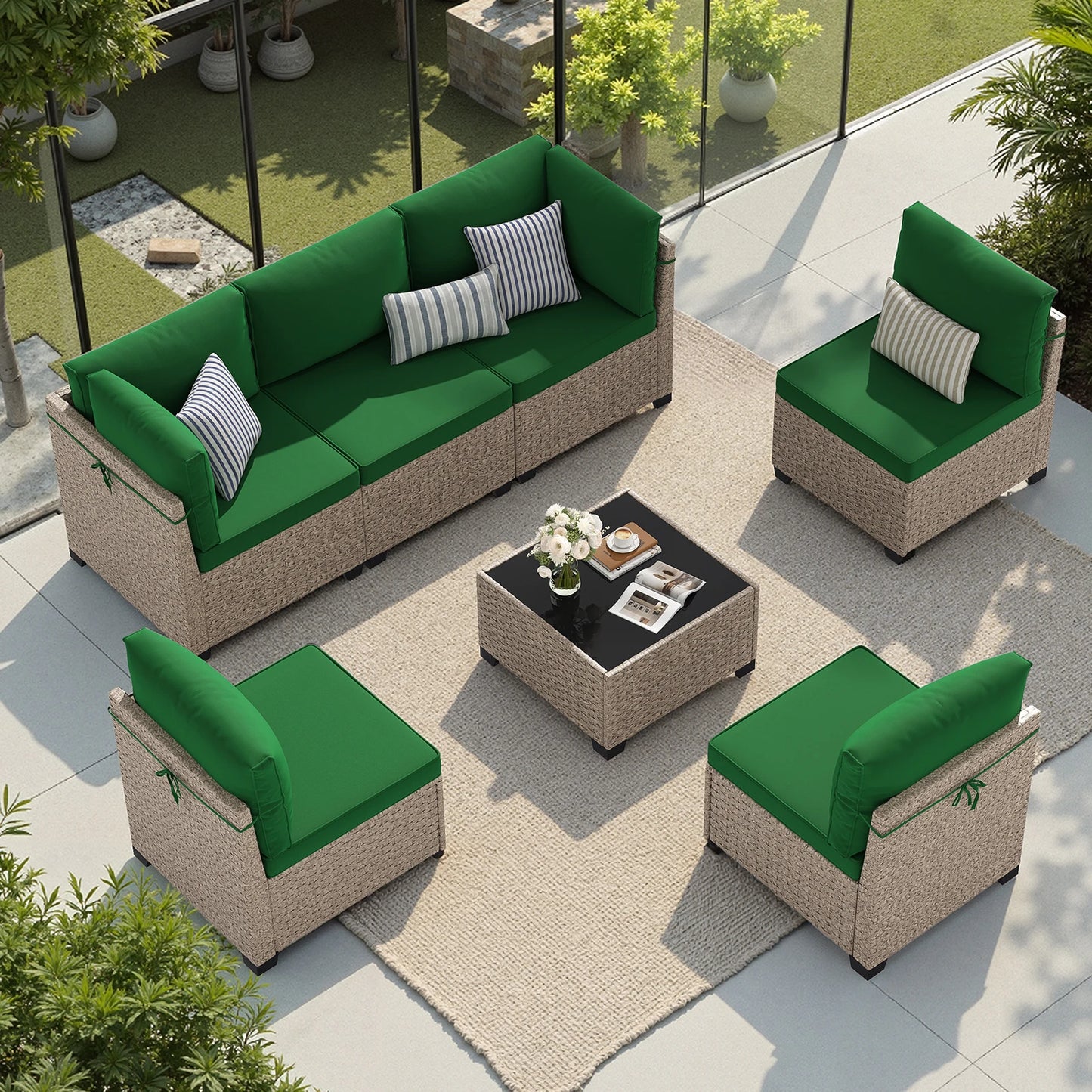 Outdoor All-Weather Patio Rattan Furniture Set With Tempered Glass Table