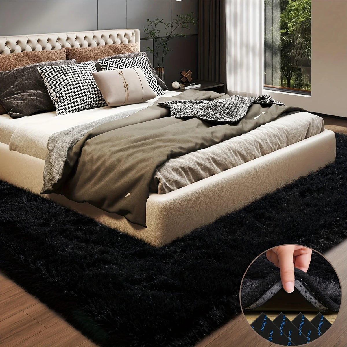 Plush Area Rug Geometric Pattern 100 Percent Polyester Living Room