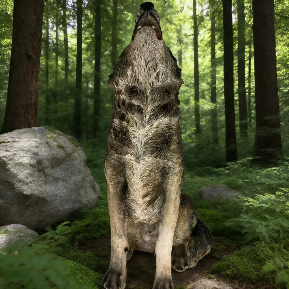 Simulated Howling Wolf Resin Garden Statue Indoor Outdoor Courtyard Ornament