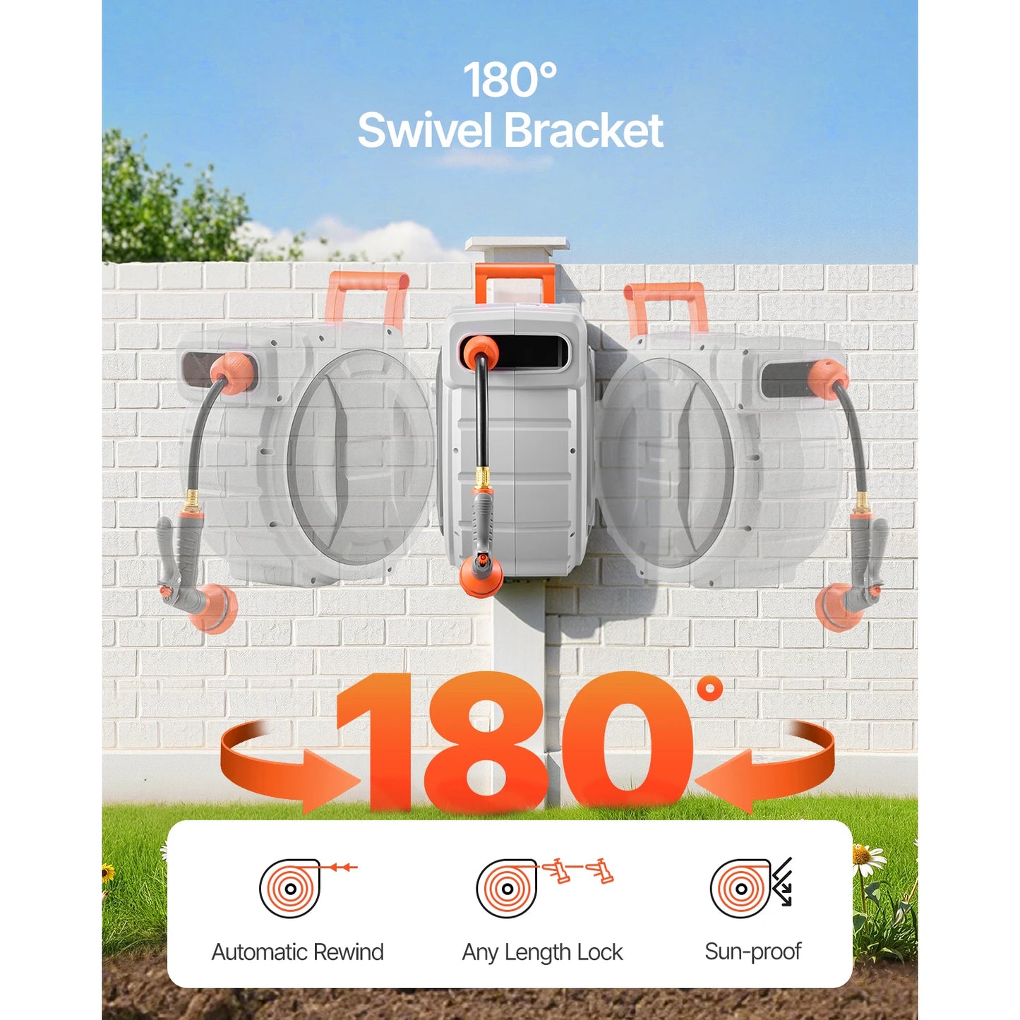 SucceBuy Retractable Garden Hose Reel With 9 Pattern Nozzle