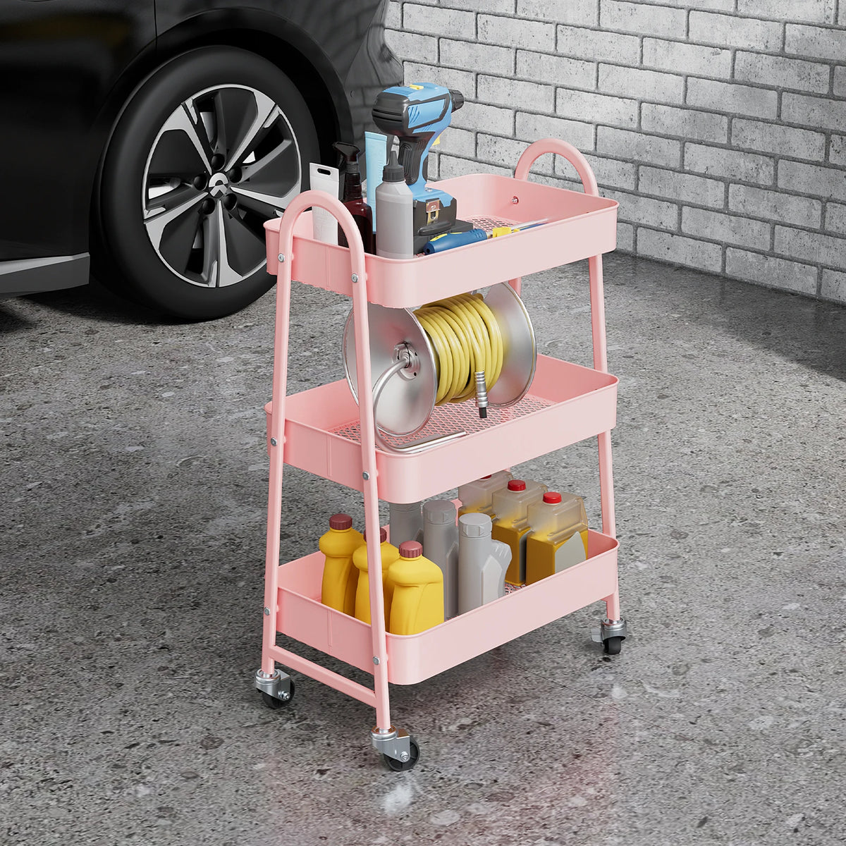 JHK 3 Tier Metal Storage Cart With Lockable Wheels Mobile