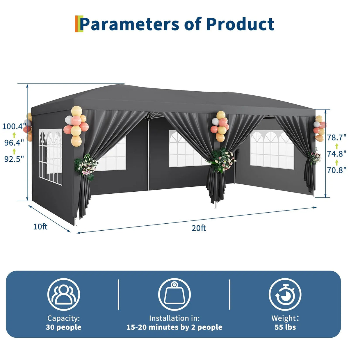 HiMISS Pop Up Canopy Tent With Removable Sidewalls Heavy Duty Waterproof