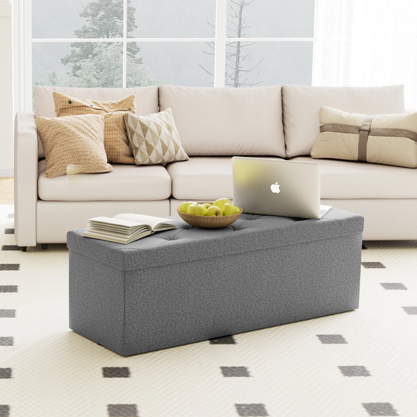 JHK Folding Storage Ottoman Bench With Hidden Storage