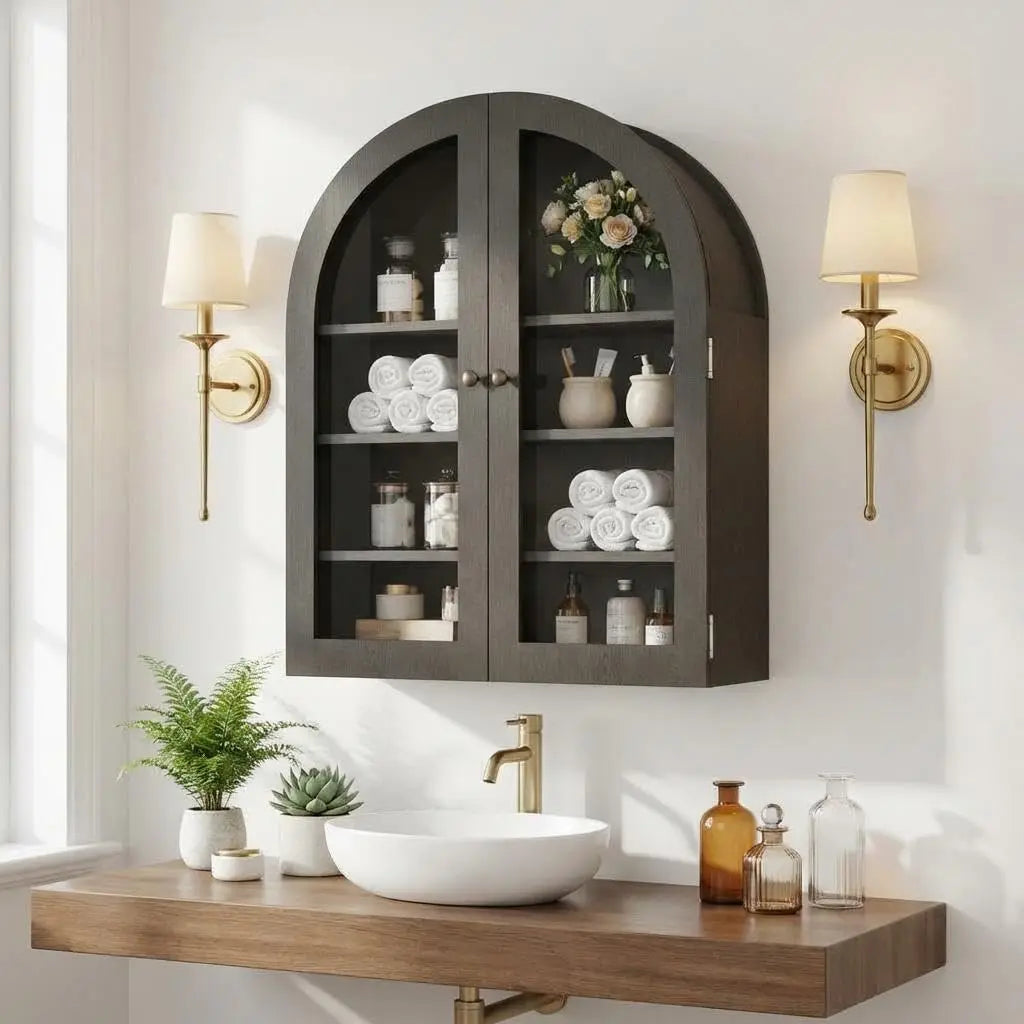 Arched Stainless Steel Wall Cabinet With Doors And Adjustable Shelf