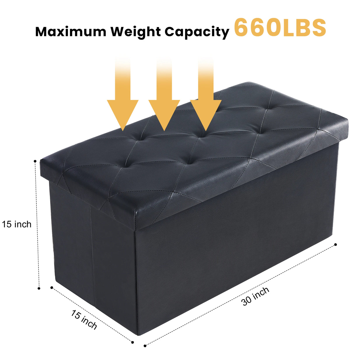 JHK Leather Folding Ottoman Footstool Storage Toy Box Bench