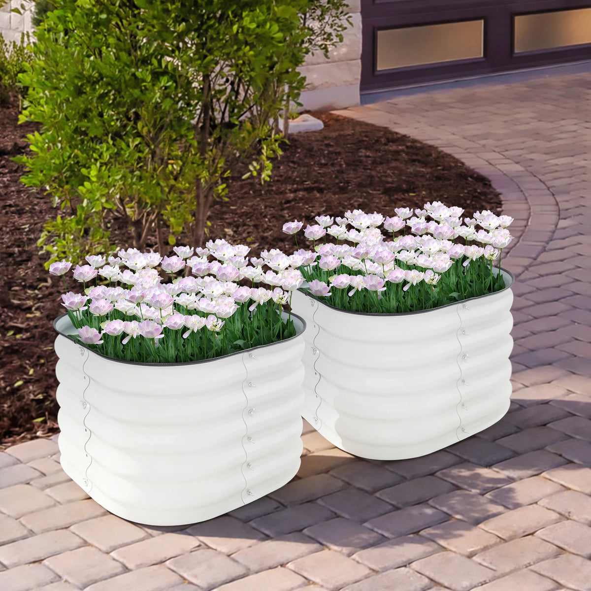 Bymaocar Round Raised Steel Garden Bed Outdoor Vegetable Planter