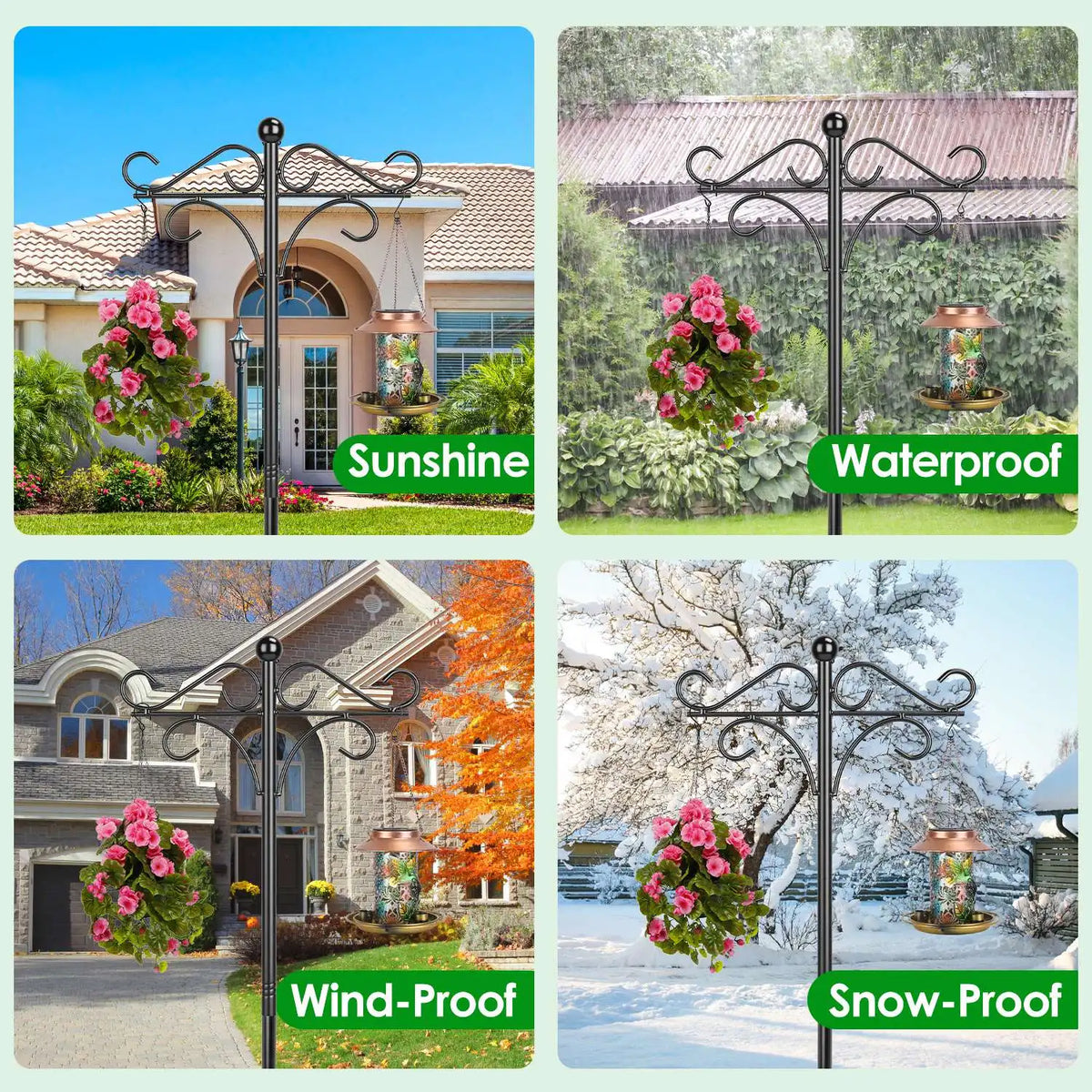 Adjustable Shepherd Hook With Five Prong Base For Garden Use