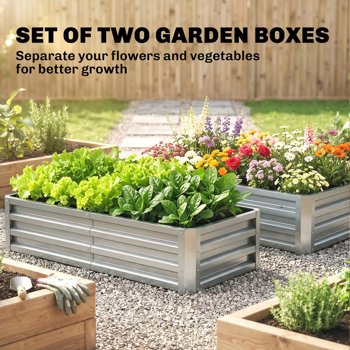 Outsunny Galvanized Steel Raised Garden Bed Vegetable Planter