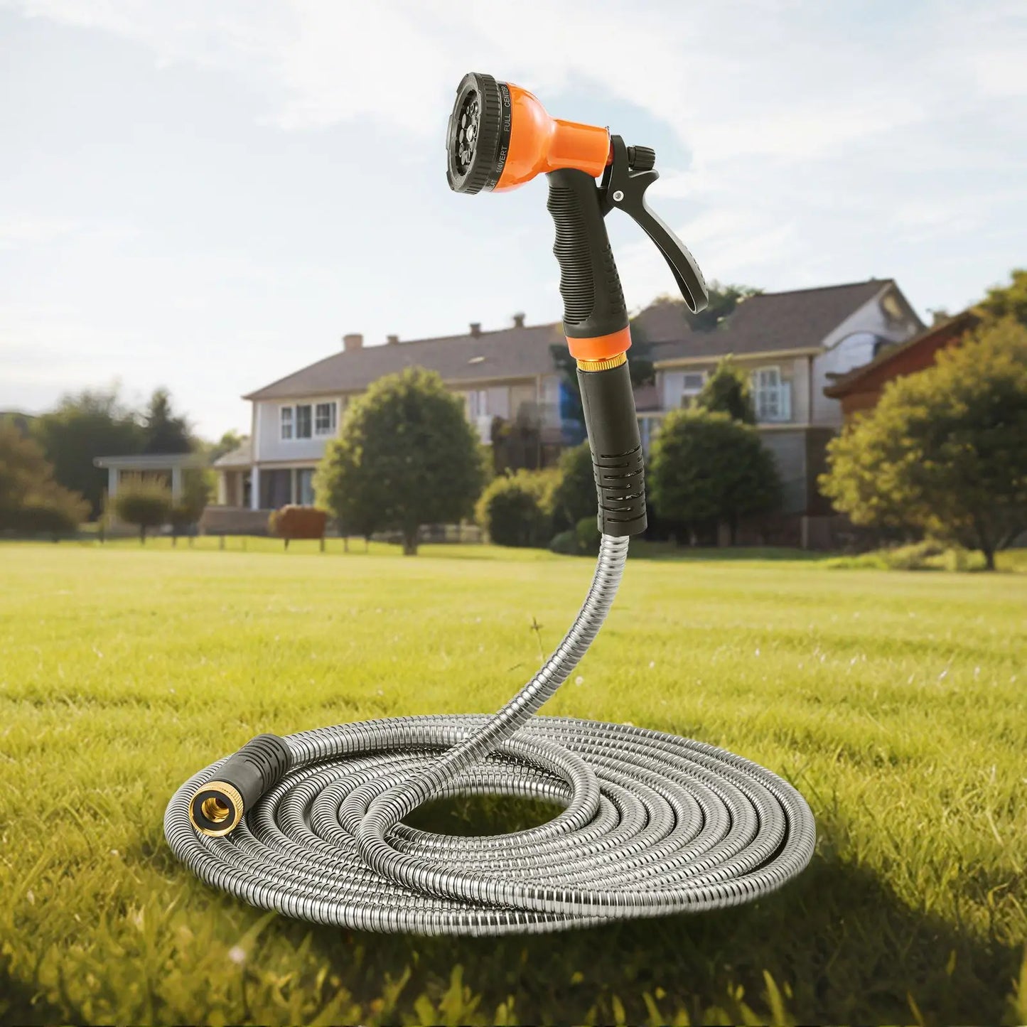 Stainless Steel Garden Hose With Ten Function Nozzle