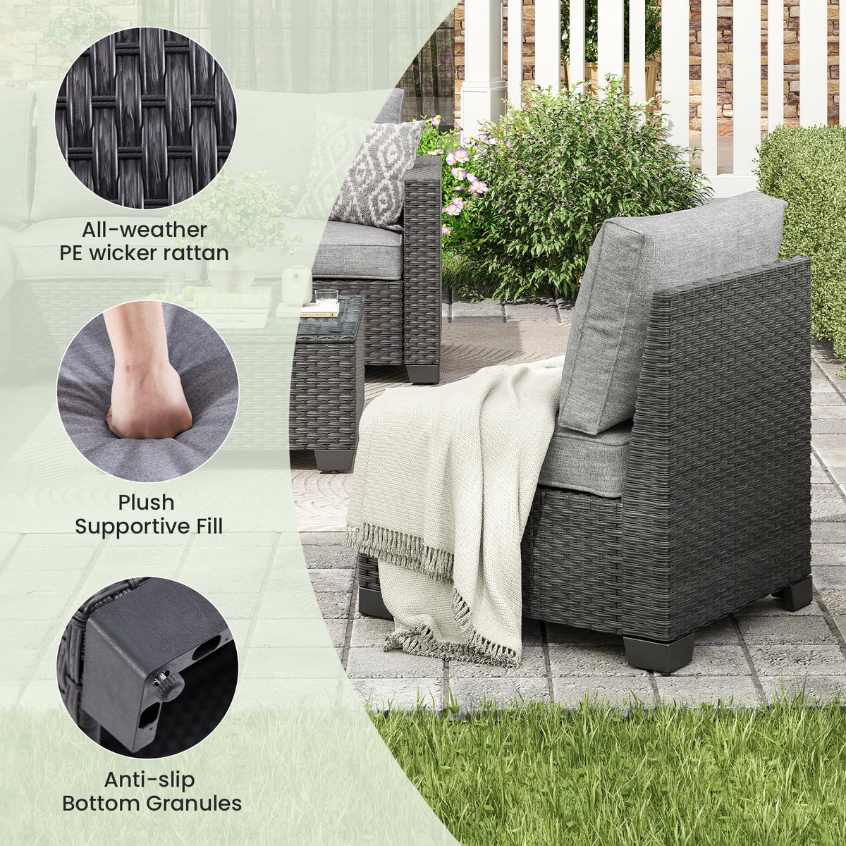 Soohow Patio Sectional Sofa Set With Ottoman Furniture Stain Resistant