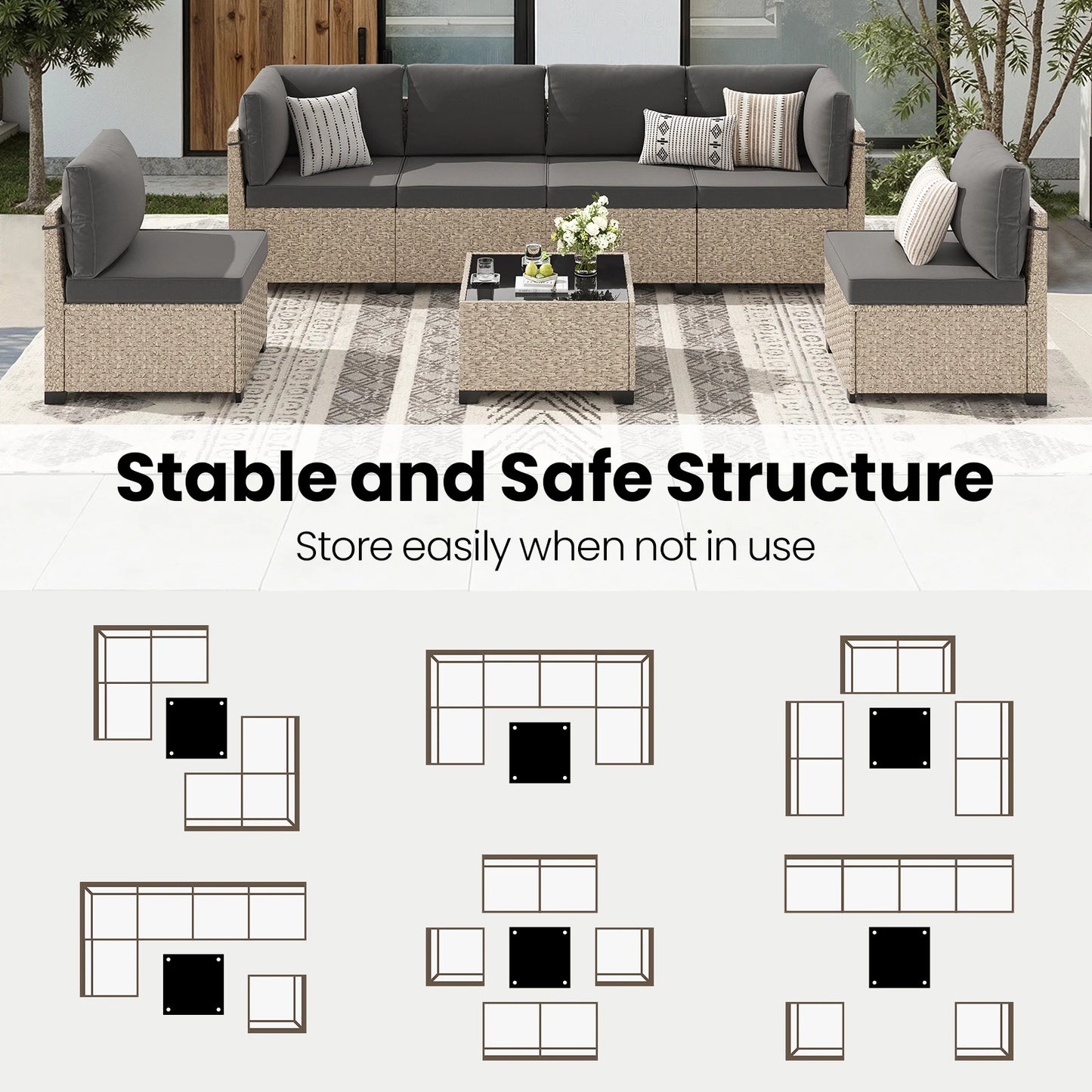 Outdoor All-Weather Patio Rattan Furniture Set With Tempered Glass Table