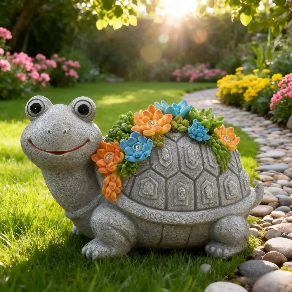 Solar Hand Painted Garden Turtle Statue Outdoor Decor